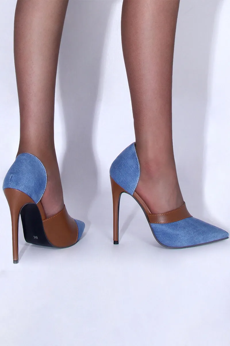 Color Block Patchwork Urban Denim Heels