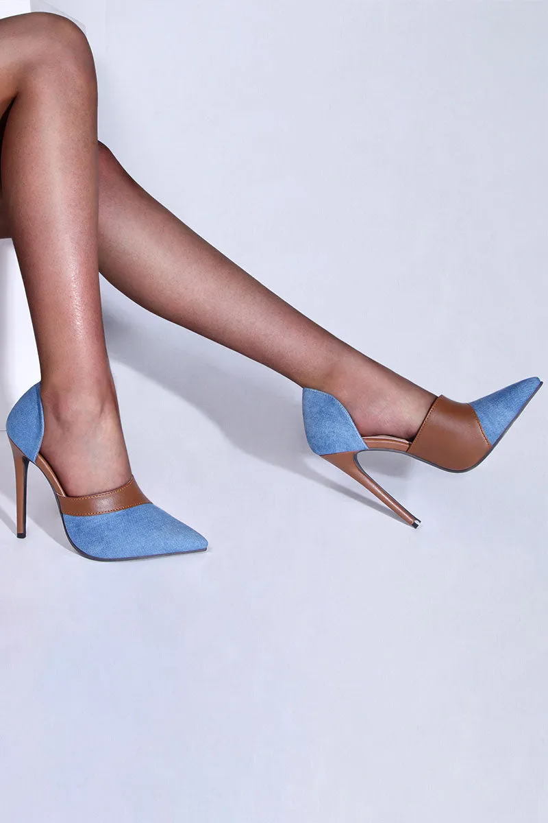 Color Block Patchwork Urban Denim Heels