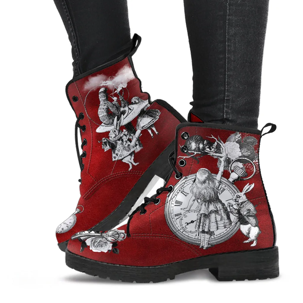 Combat Boots - Alice in Wonderland Gifts #61 Classic Series | Birthday Gifts, Gift Idea, Women's Boots, Custom Shoes, Vegan Shoes, Red Boots