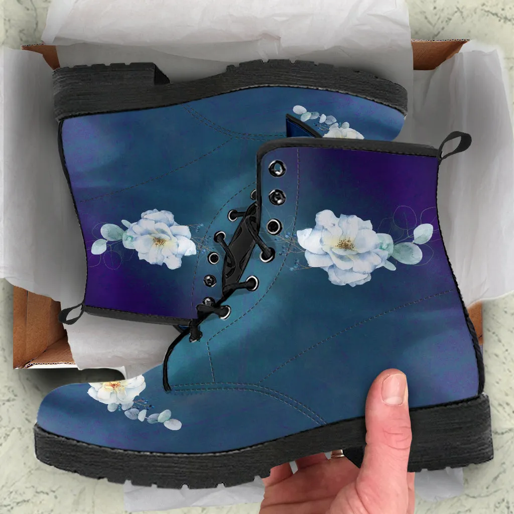 Combat Boots - Beautiful Flowers #103 | Vegan Leather Handmade Lace Up Boots, Custom Shoes Boho, Vintage Style, Gift Idea, Aesthetic Shoes