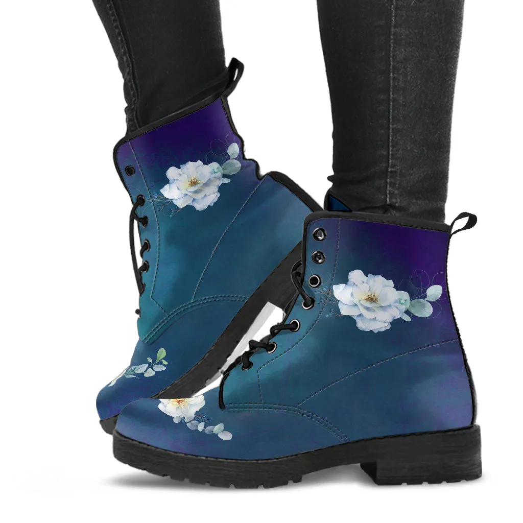 Combat Boots - Beautiful Flowers #103 | Vegan Leather Handmade Lace Up Boots, Custom Shoes Boho, Vintage Style, Gift Idea, Aesthetic Shoes