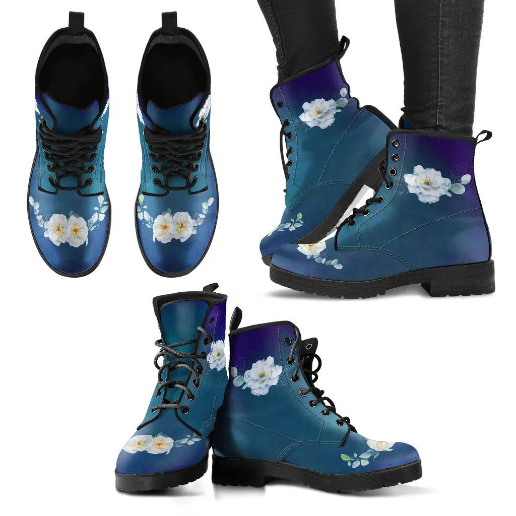 Combat Boots - Beautiful Flowers #103 | Vegan Leather Handmade Lace Up Boots, Custom Shoes Boho, Vintage Style, Gift Idea, Aesthetic Shoes