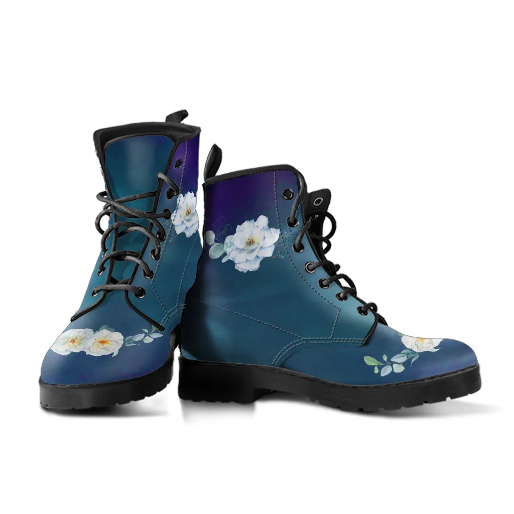 Combat Boots - Beautiful Flowers #103 | Vegan Leather Handmade Lace Up Boots, Custom Shoes Boho, Vintage Style, Gift Idea, Aesthetic Shoes