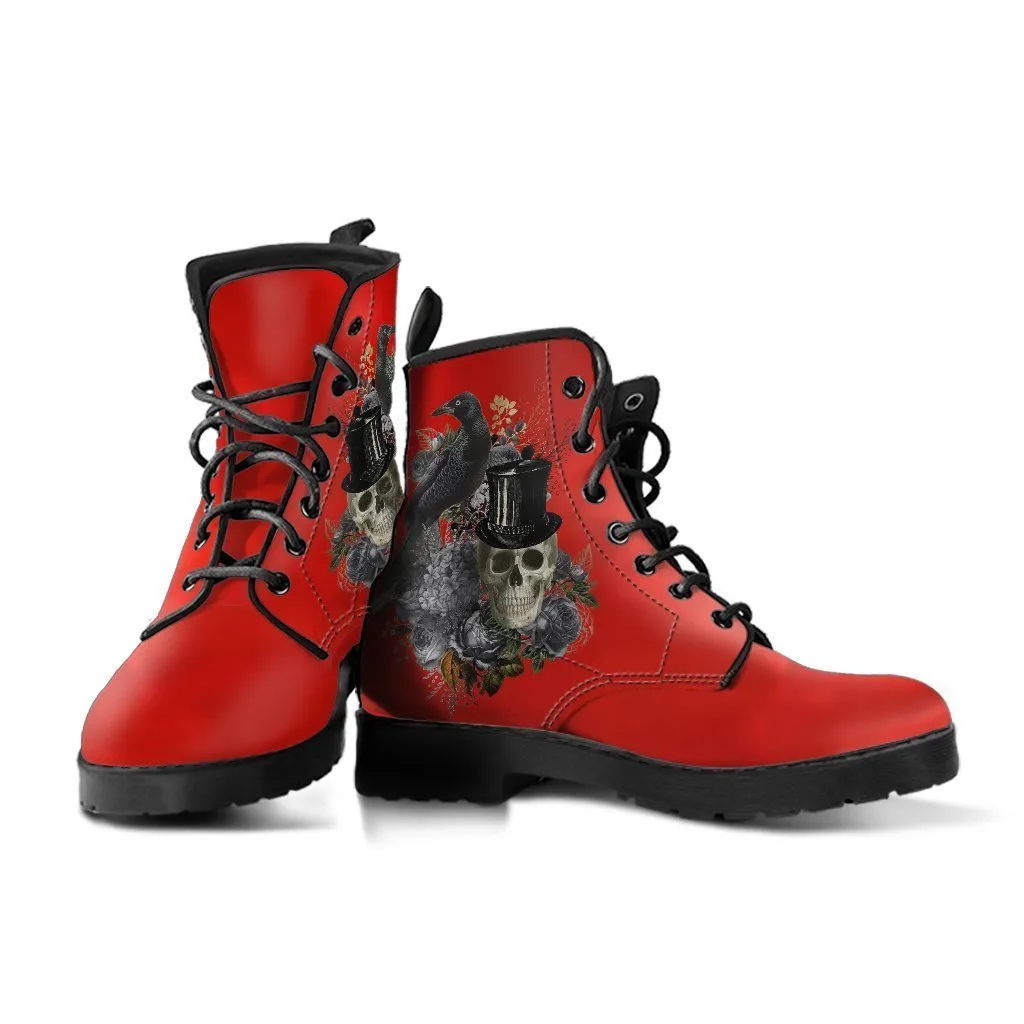 Combat Boots - Goth Shoes #13 Simply Red | Vegan Leather Lace Up Boots, Handmade Lace Up Boots, Women's Boots, Custom Shoes, Vegan Shoes