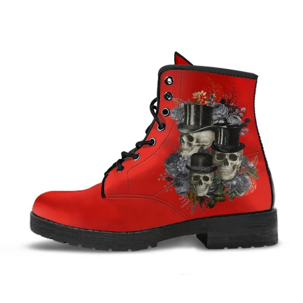Combat Boots - Goth Shoes #13 Simply Red | Vegan Leather Lace Up Boots, Handmade Lace Up Boots, Women's Boots, Custom Shoes, Vegan Shoes