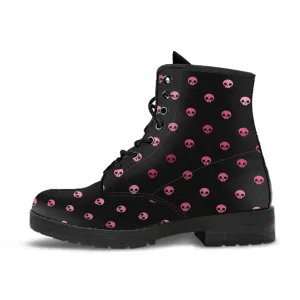 Combat Boots – Gothic Shoes #102 Pink Pastel Goth Skulls | Vegan Leather Handmade Lace Up Boots, Custom Shoes, Goth Witch Boots, Aesthetic