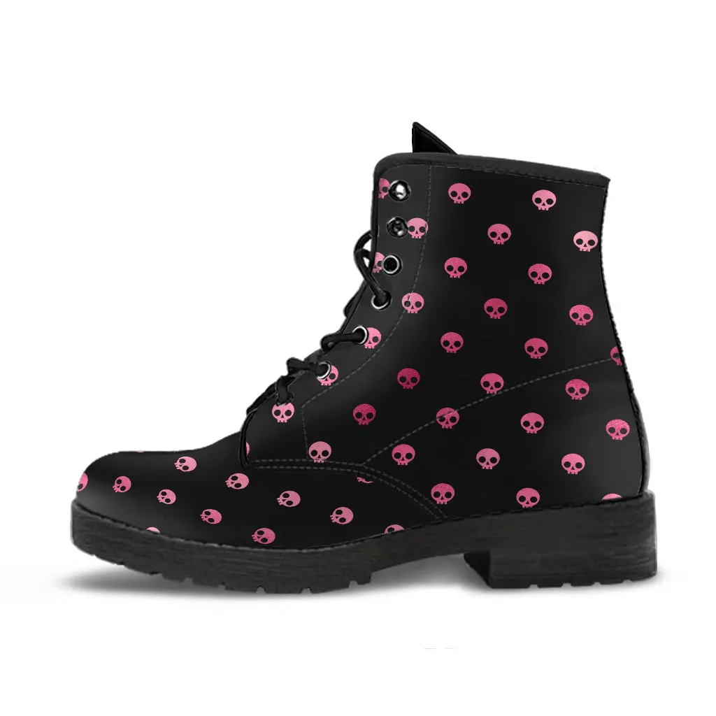 Combat Boots – Gothic Shoes #102 Pink Pastel Goth Skulls | Vegan Leather Handmade Lace Up Boots, Custom Shoes, Goth Witch Boots, Aesthetic