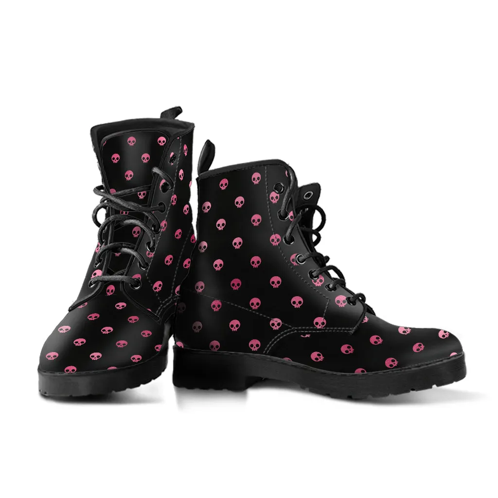 Combat Boots – Gothic Shoes #102 Pink Pastel Goth Skulls | Vegan Leather Handmade Lace Up Boots, Custom Shoes, Goth Witch Boots, Aesthetic