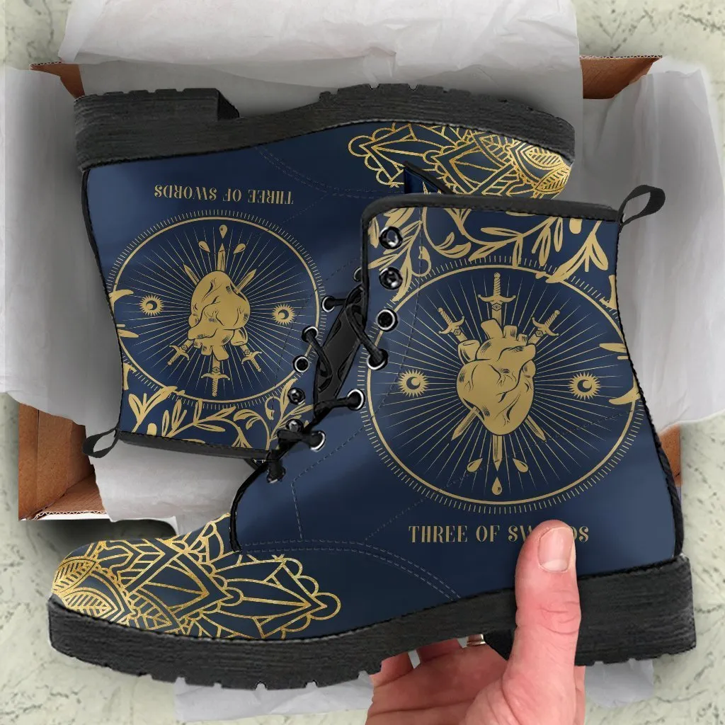 Combat Boots - Three of Swords | Tarot Art, Vegan Leather Boots Women, Women's Boots, Custom Shoes, Boho Shoes