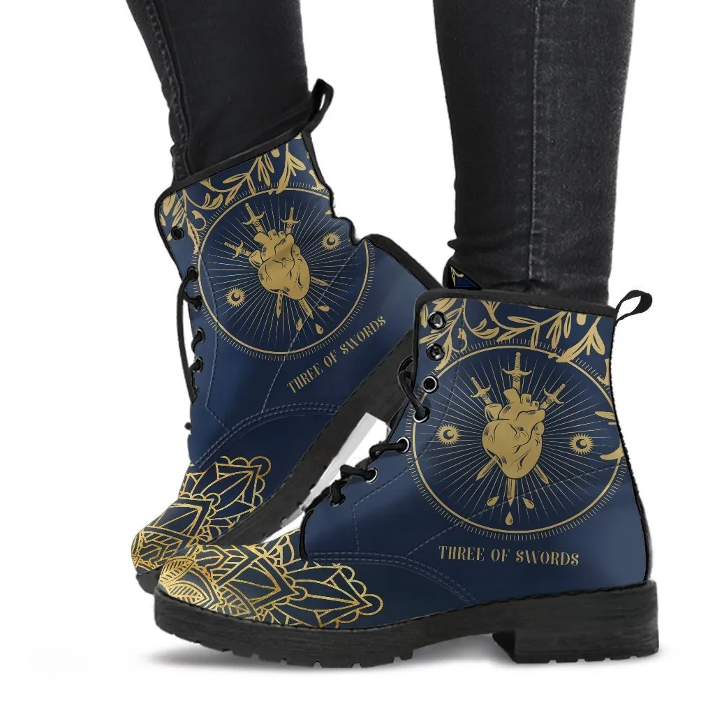 Combat Boots - Three of Swords | Tarot Art, Vegan Leather Boots Women, Women's Boots, Custom Shoes, Boho Shoes