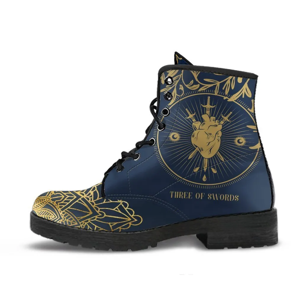 Combat Boots - Three of Swords | Tarot Art, Vegan Leather Boots Women, Women's Boots, Custom Shoes, Boho Shoes