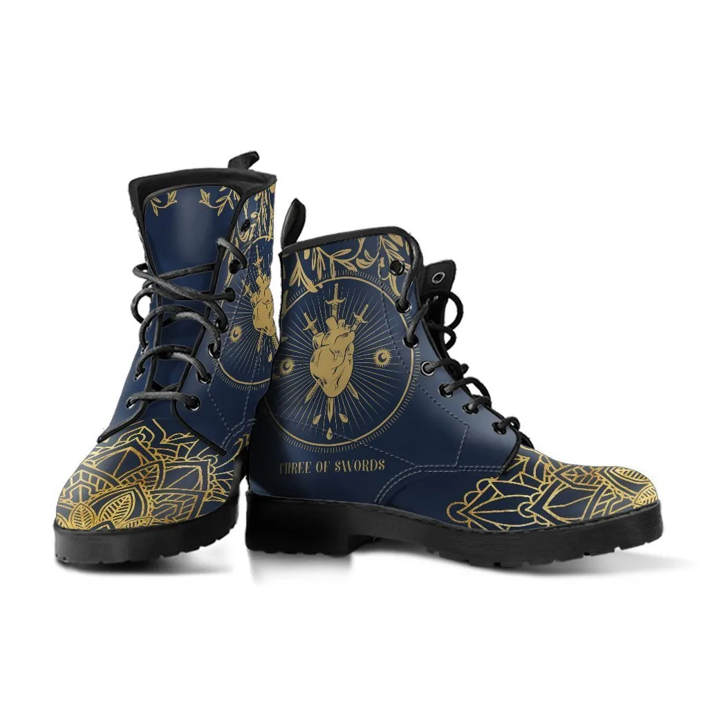 Combat Boots - Three of Swords | Tarot Art, Vegan Leather Boots Women, Women's Boots, Custom Shoes, Boho Shoes