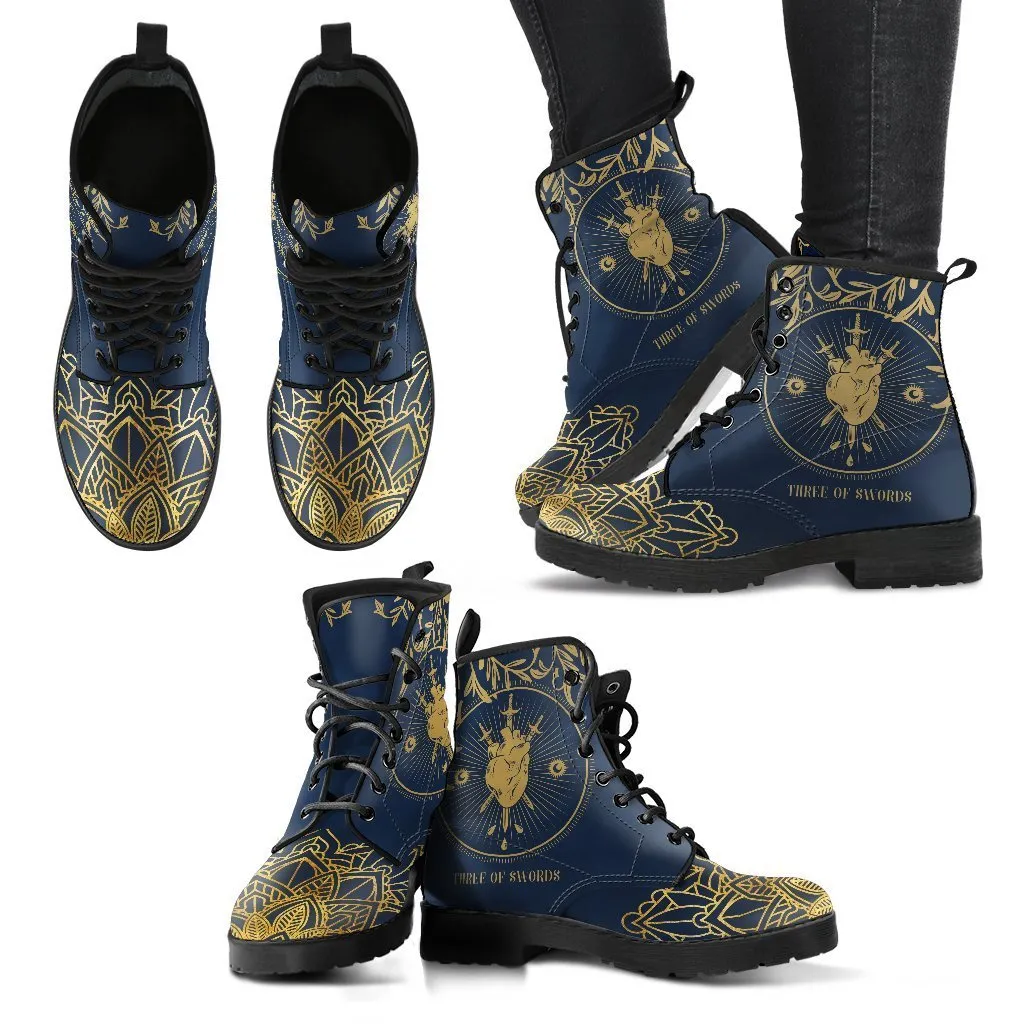 Combat Boots - Three of Swords | Tarot Art, Vegan Leather Boots Women, Women's Boots, Custom Shoes, Boho Shoes