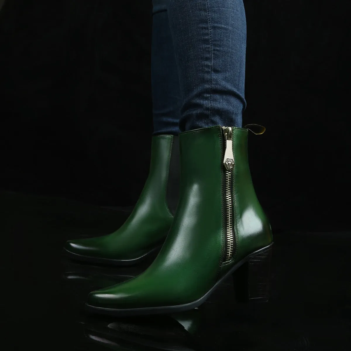 Green High Ankle Ladies Leather Boots By Brune & Bareskin