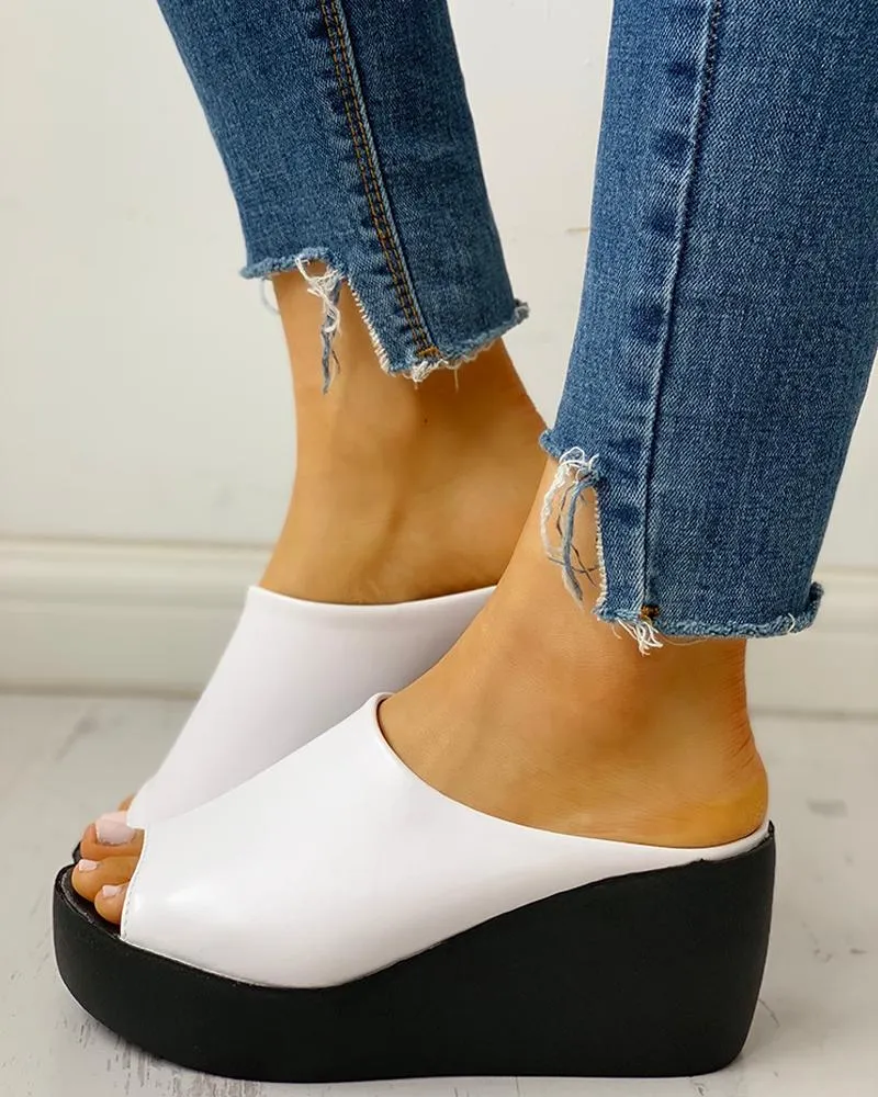 Peep Toe Muffin Wedge Sandals