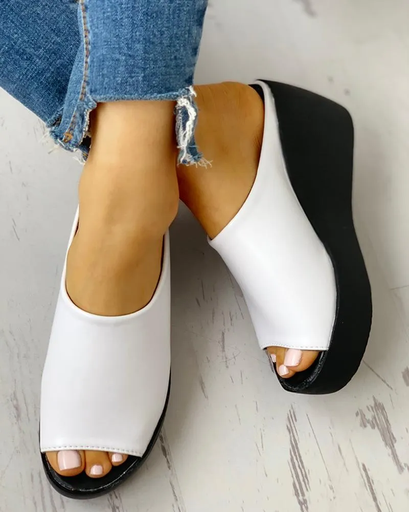 Peep Toe Muffin Wedge Sandals