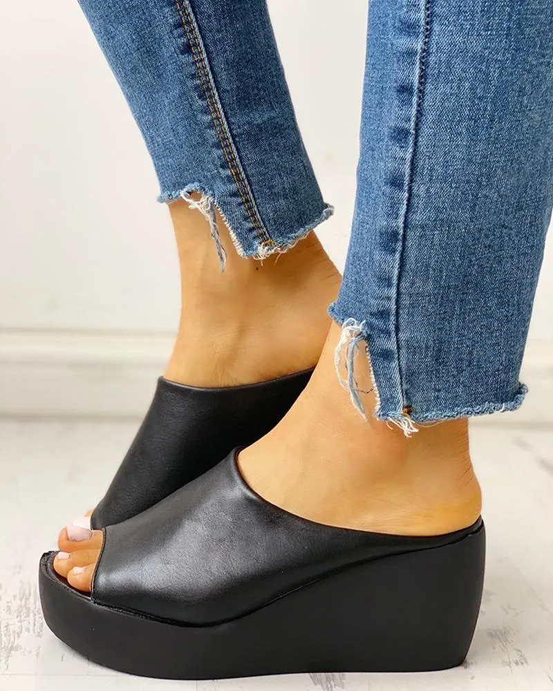 Peep Toe Muffin Wedge Sandals