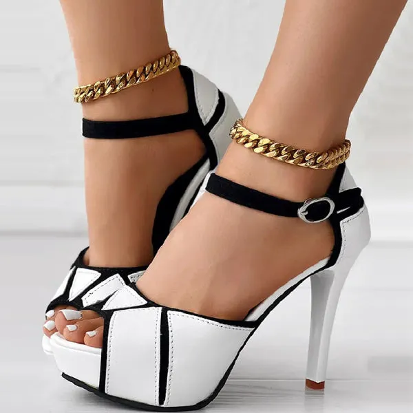 Purpdrank - White Casual Patchwork Contrast Fish Mouth Out Door Shoes (Heel Height 3.86in)