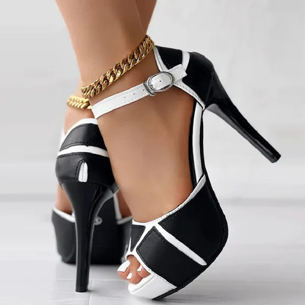 Purpdrank - White Casual Patchwork Contrast Fish Mouth Out Door Shoes (Heel Height 3.86in)