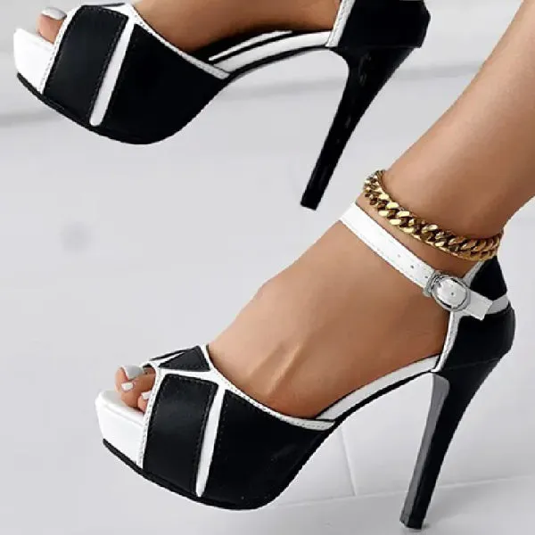 Purpdrank - White Casual Patchwork Contrast Fish Mouth Out Door Shoes (Heel Height 3.86in)