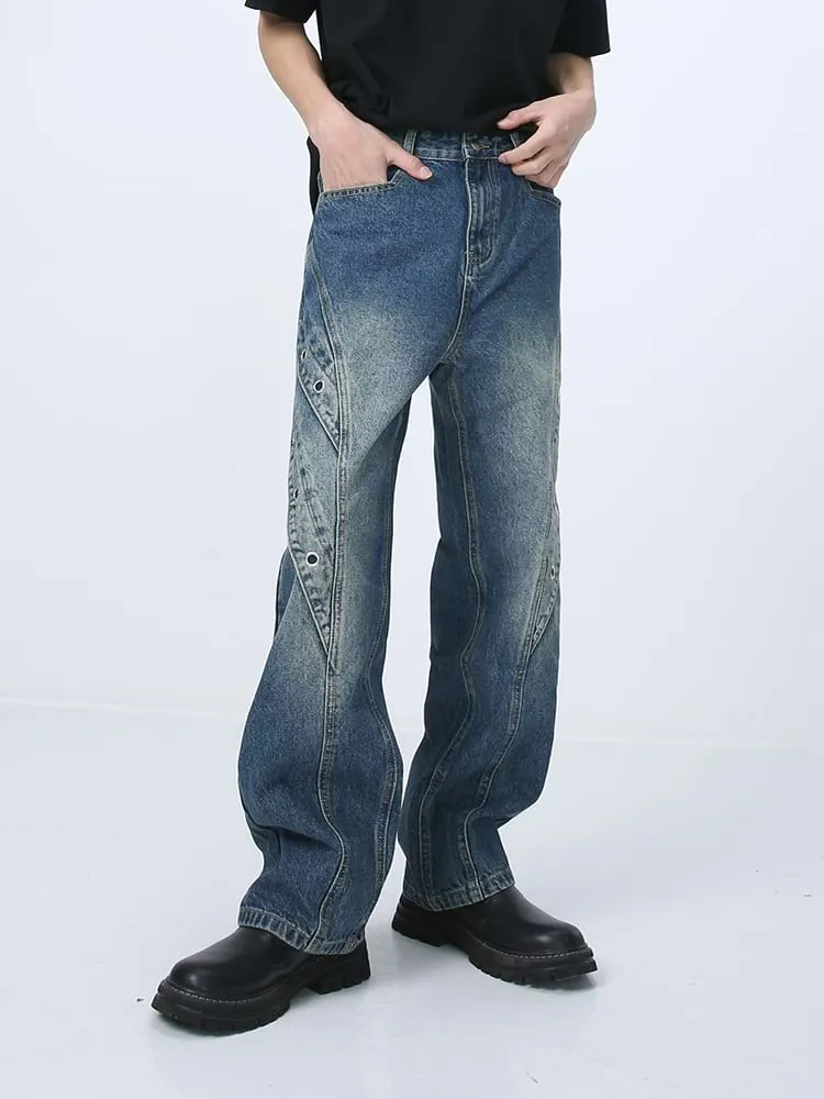 Ring Patchwork Straight Fit Jeans
