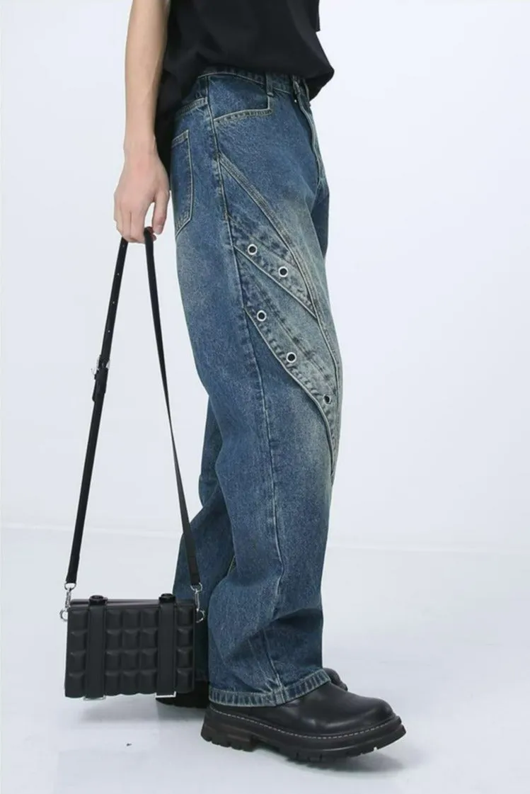 Ring Patchwork Straight Fit Jeans