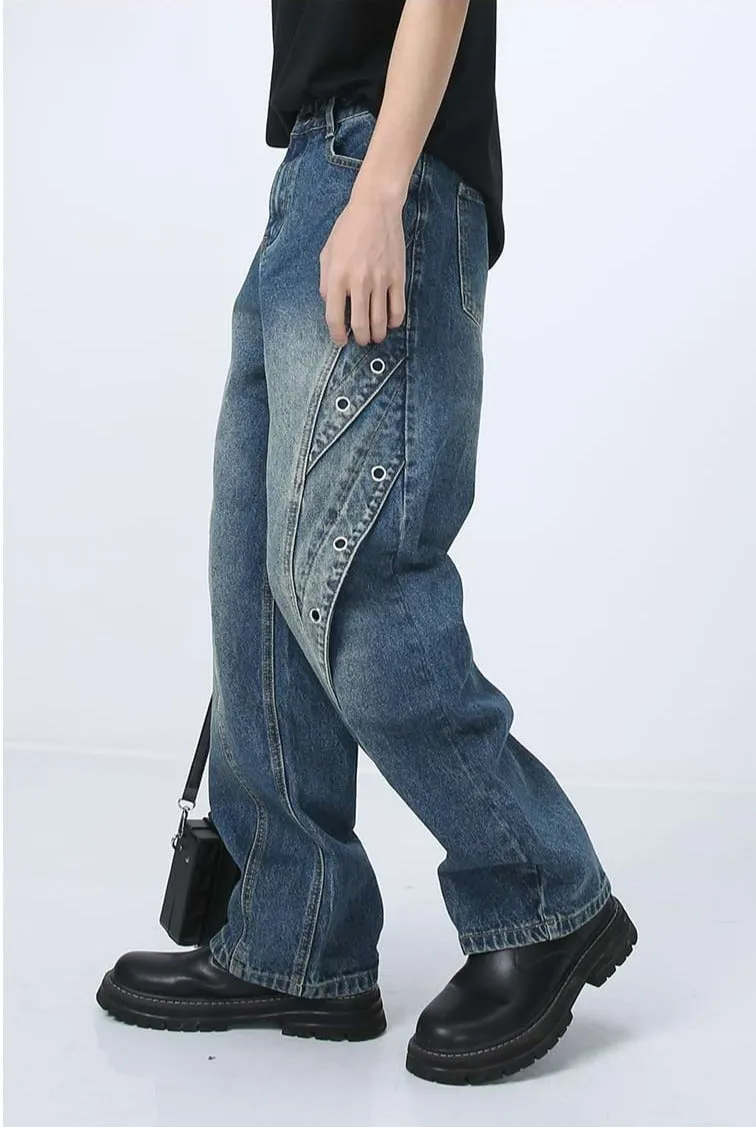 Ring Patchwork Straight Fit Jeans