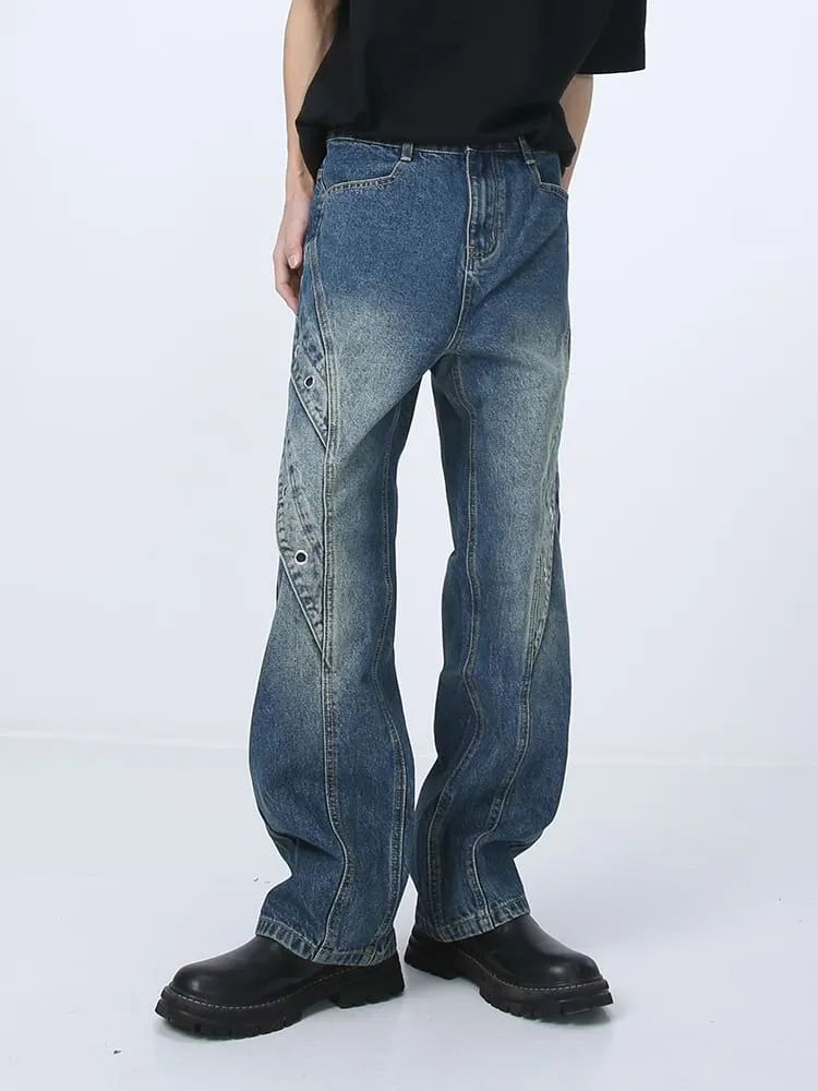 Ring Patchwork Straight Fit Jeans