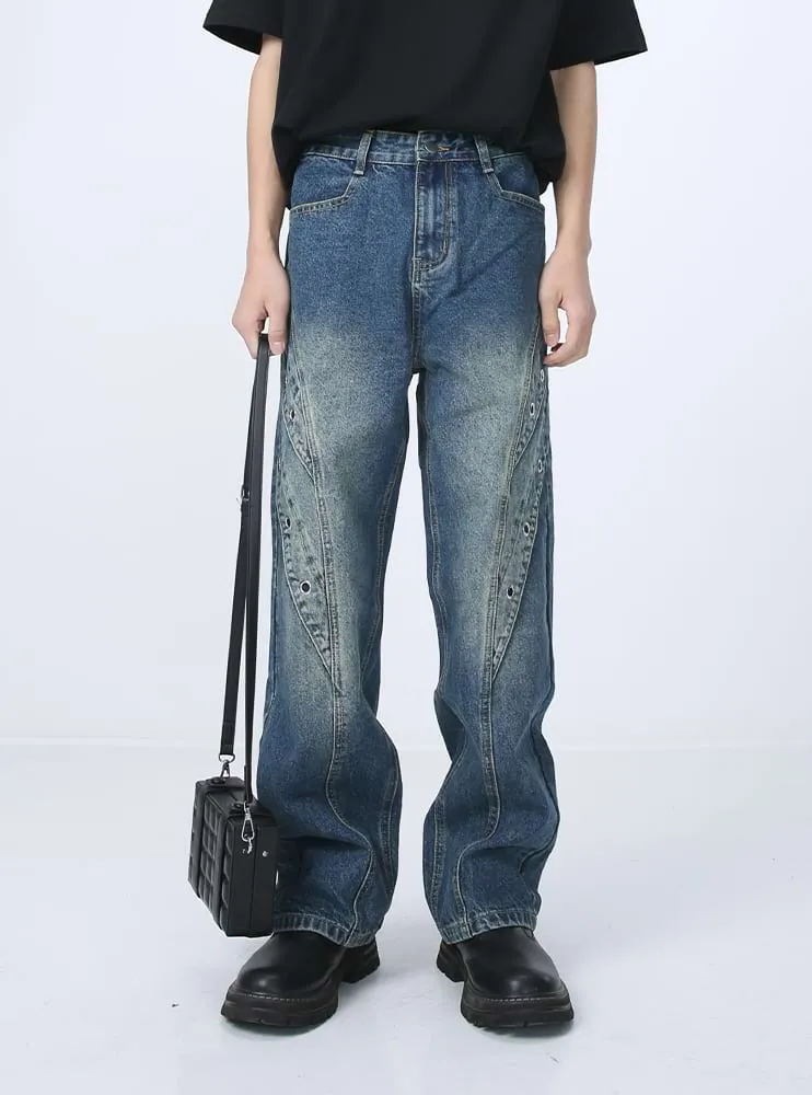 Ring Patchwork Straight Fit Jeans