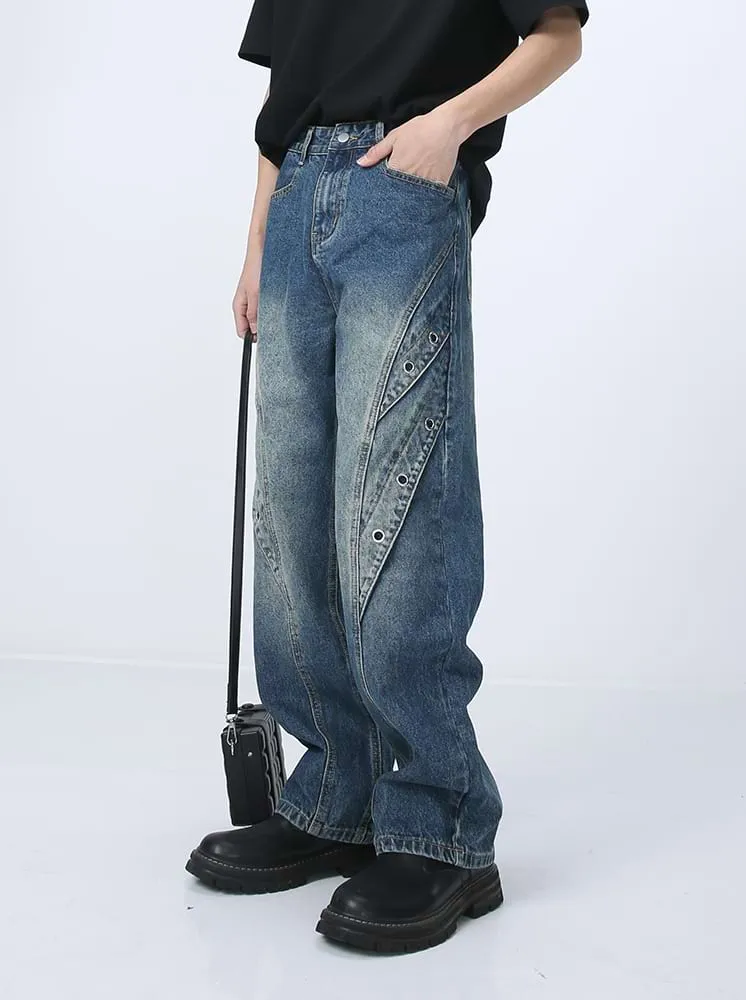 Ring Patchwork Straight Fit Jeans