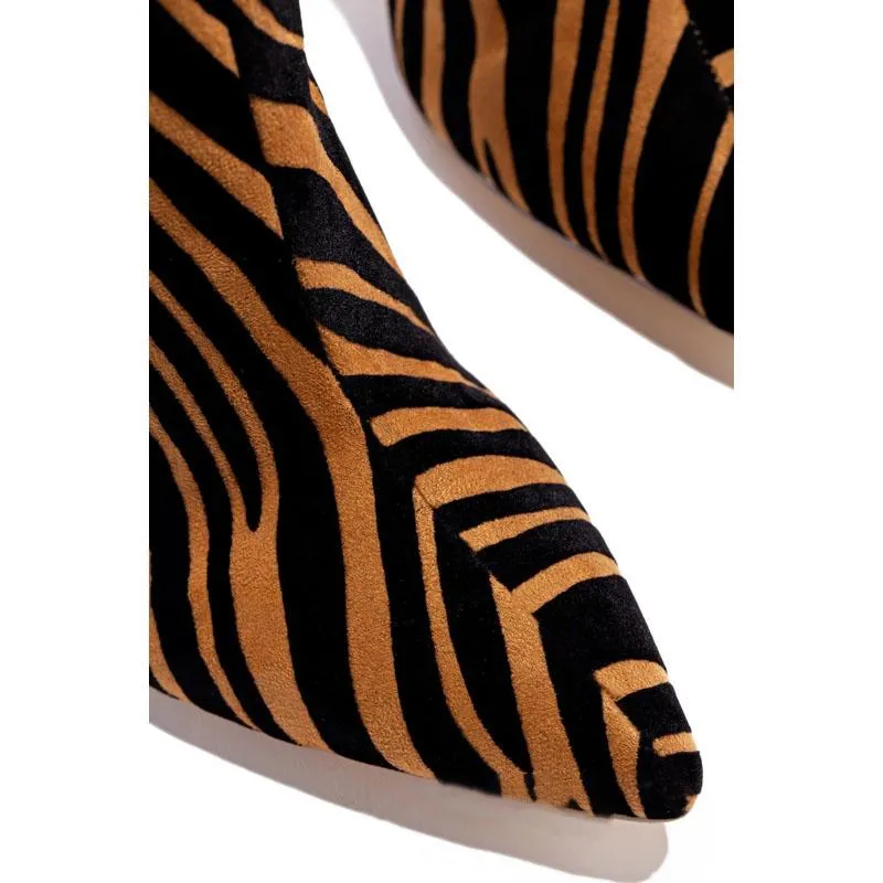 Suede Print Point Toe High Heel Knee High Boots